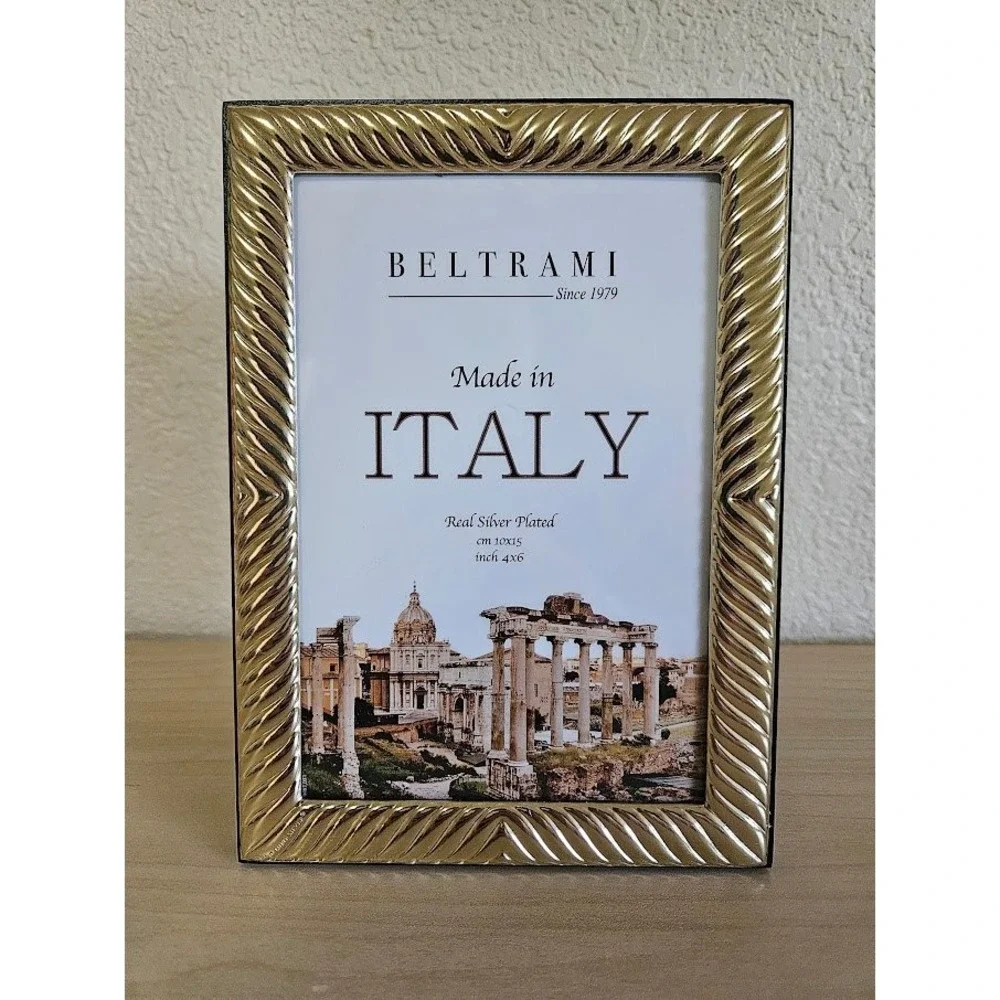 Beltrami Italy Real Silver Plated Gold Tone Textured 4x6 Photo Picture Frame